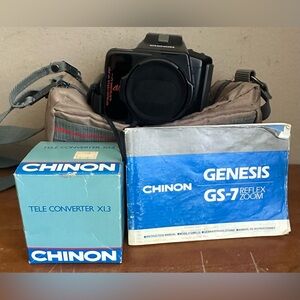 Chinon Genesis GS-7 Reflex Zoom 35mm Film Autofocus SLR Camera w/Case Manual BLK